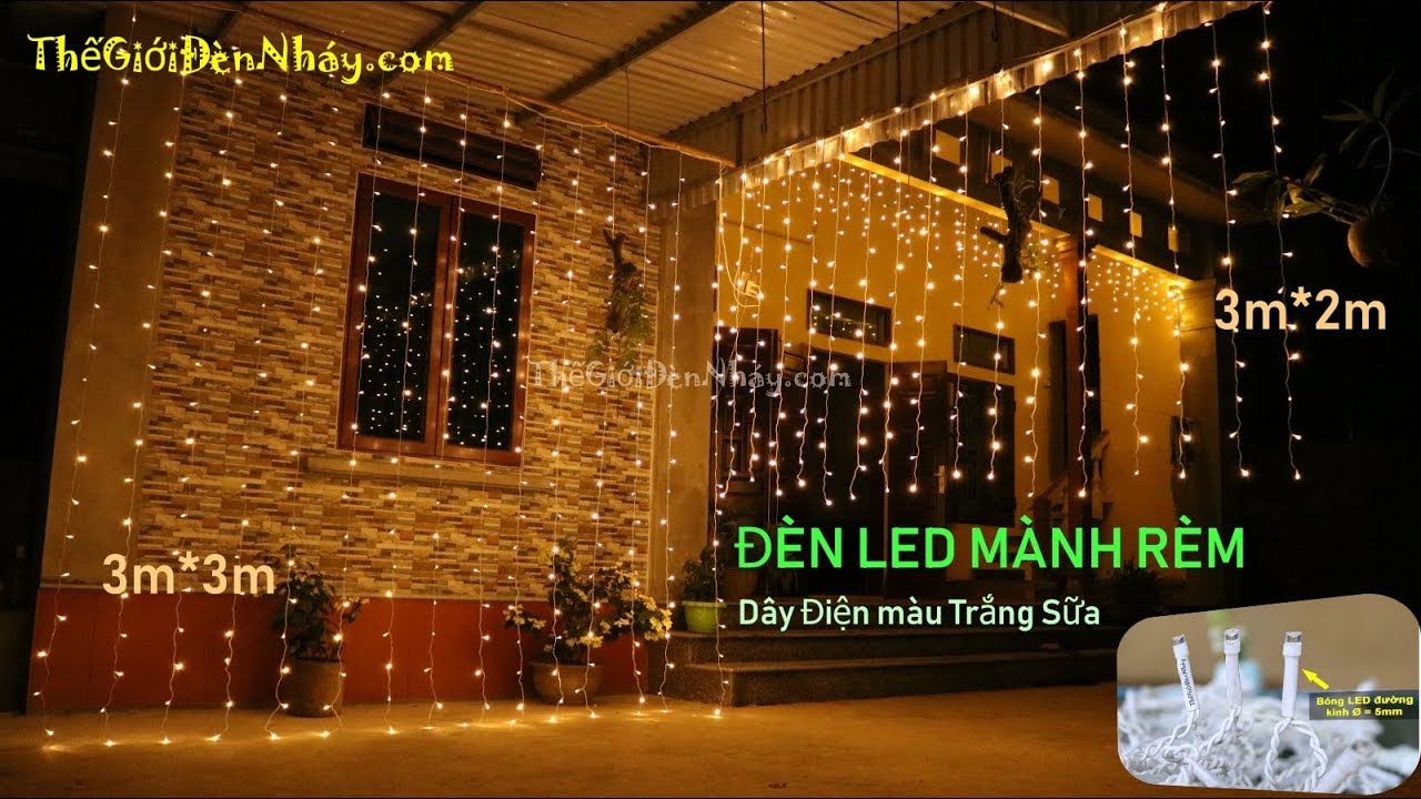 Đèn LED mành B 3mx3m – dây điện màu trắng sữa – sáng vàng ấm