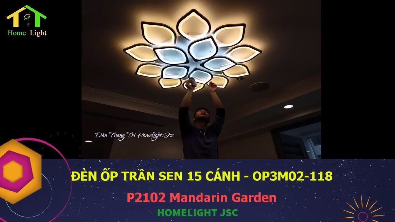 Đèn trang trí chung cư Homelight – Đèn ốp trần sen 15 cánh – OP3M02-118 – Chung Cư Mandarin Gaden