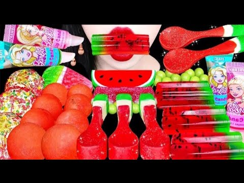 ASMR WATERMELON DESERTS Món Tráng Miệng Dưa Hấu* Muỗng Ăn Được, Son Bóng, Kẹo Dẻo, Thạch MUKBANG