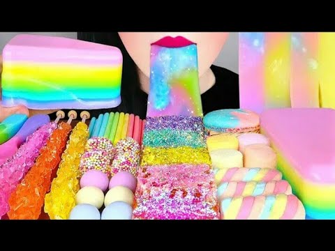 ASMR tổ ong, thạch ăn được, thạch cầu vồng, bánh tráng miệng, Mukbang😊