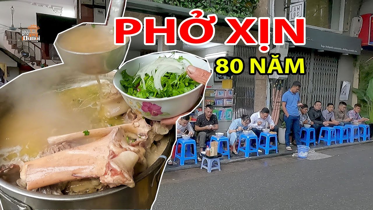 Xếp Hàng ăn Bưng không biển hiệu tại phở Xịn Hà Nội trên phố Ấu Triệu #hnp