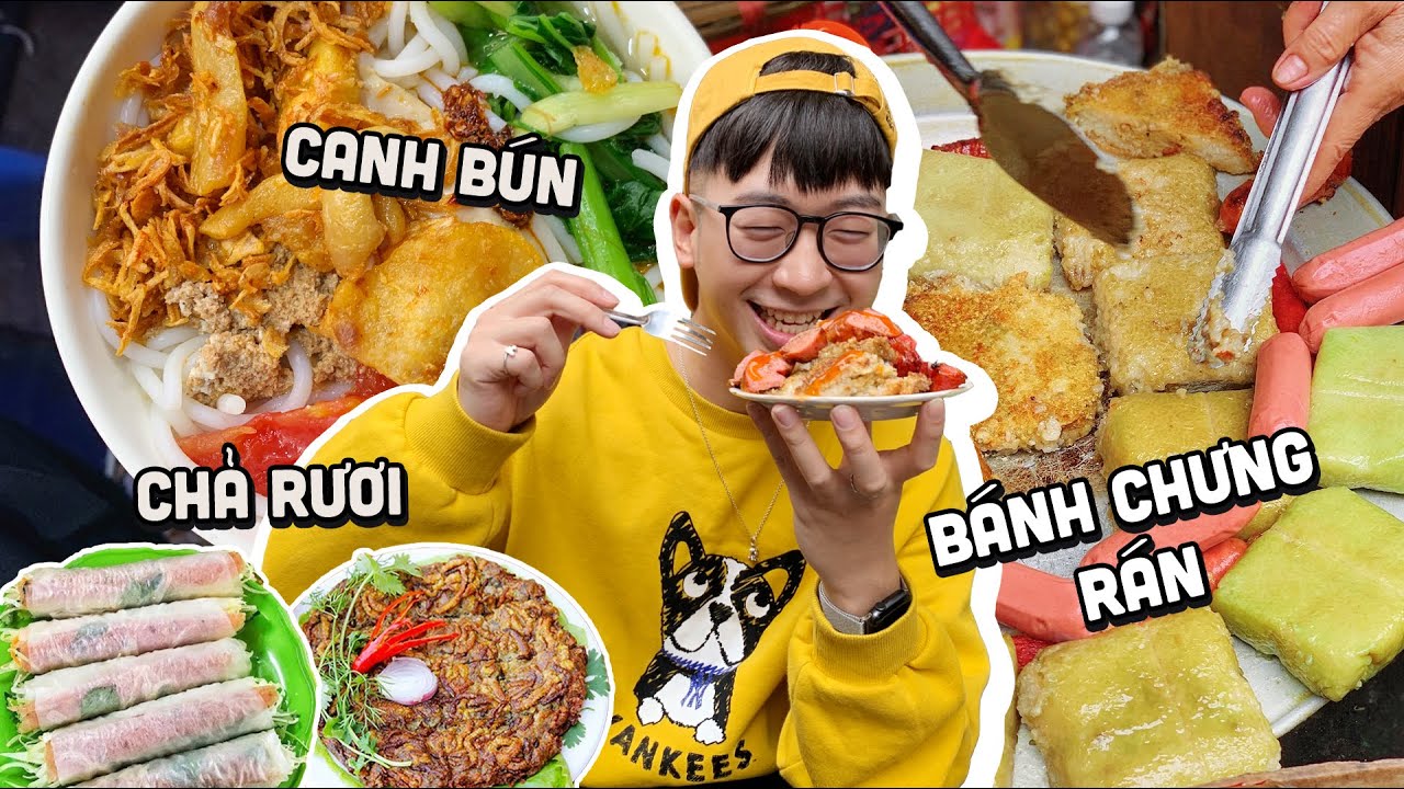 Mùa đông Hà Nội ăn bánh chưng rán thật ngon, lần đầu Ninh ăn CHẢ RƯƠI // FOOD TOUR PHỐ THANH HÀ